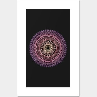 Black mandala in pink and purple gradient Posters and Art